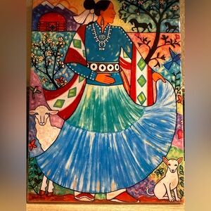 Black Sheep Native American Woman Vibrantly Colored Decorative Signed Tile